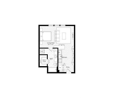 Floor plan for studio, 1 bath, 588 sqft